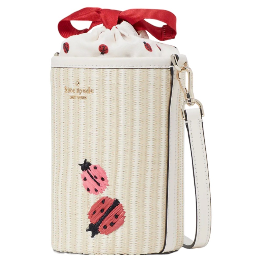 DARLING kate spade 🐞 Ladybug 🐞 Cylinder Crossbody bag. Straw with leather trim - Picture 5 of 8